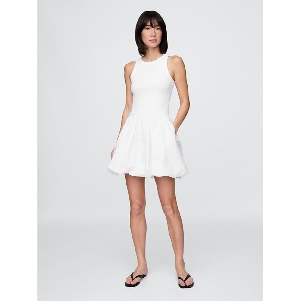 Gap Womens White Ribbed Bubble Hem Mini Dress Tennis Prep Coquette Preppy Medium